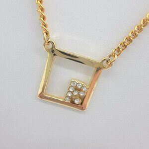 NWT Vintage Goldtone Rhinestones Initial "R" Pendant Necklace Orig 50s Sears Tag